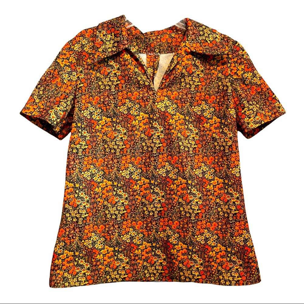 RETRO Handmade Boho Chic Brown Floral Blouse (VINTAGE)